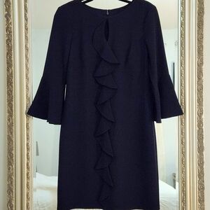 Jessica Howard Navy Blue Midi Dress With Bell Sleeves And Ruffle